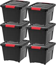 Photo 1 of (CRACKED/BROKEN HANDLES) IRIS USA Plastic Storage Bin Tote Organizing Container with Durable Lid and Secure Latching Buckles, 19 Qt, 6 Count, Black & Red