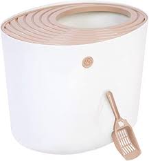 Photo 1 of (CRACKED LID) IRIS USA, Inc. IRIS USA Top Entry Cat Litter Box with Cat Litter Scoop, White & Beige Punt-530, Large (586962)
