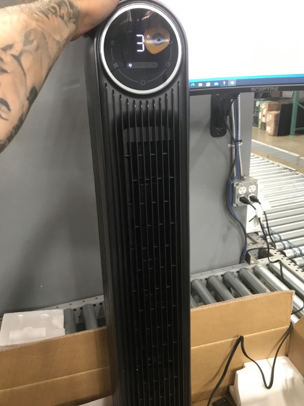Photo 3 of (SCRATCHED BASE) Dreo Nomad One Tower Fan with Remote, 24ft/s Velocity Quiet Cooling Fan, 90° Oscillating Fan with 4 Speeds, 4 Modes, 8H Timer, Bladeless Fan, Standing Floor Fans, Black, (DR-HTF007)