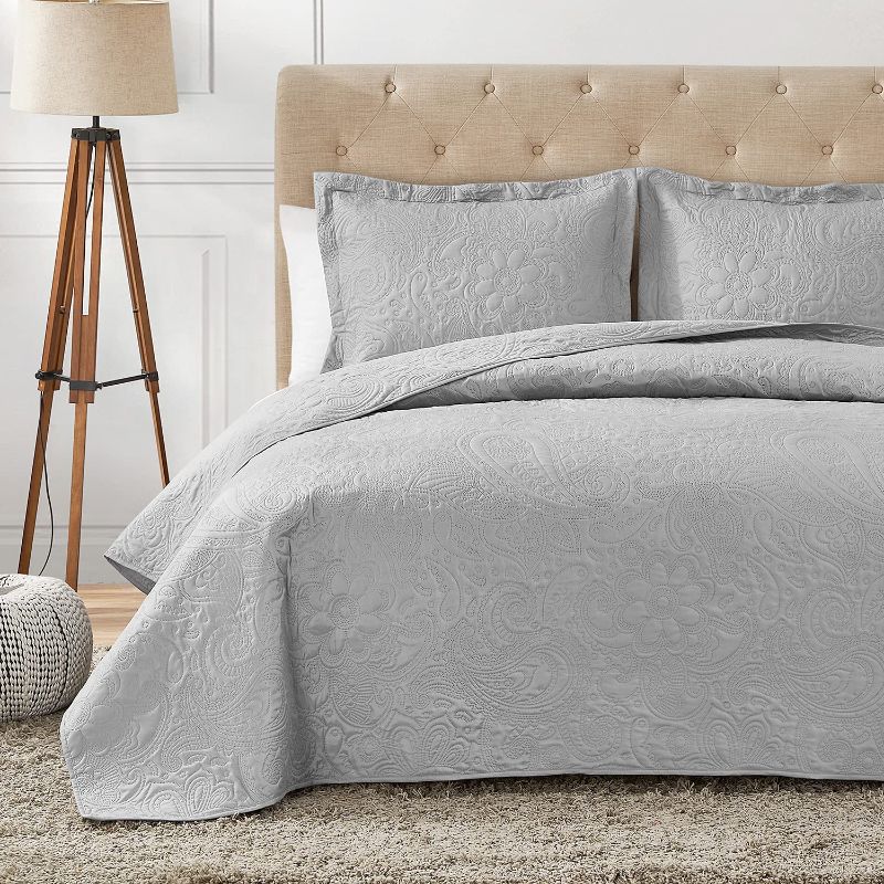 Photo 1 of ***SIZE: FULL/QUEEN  90x96inches***Hansleep Quilt Set Ultrasonic Lightweight Bed Decor Coverlet Set Comforter Bedding Cover Bedspread for All Season Use (Grey Paisley, Full/Queen 90x96inches)
