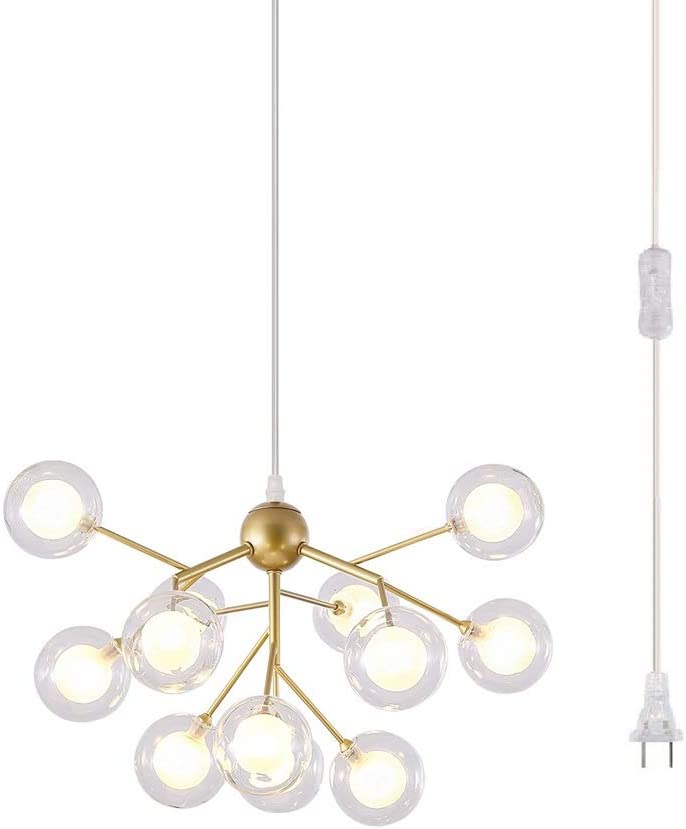 Photo 1 of *ONE BULB DAMAGED* Dellemade DD00134B Plug in Sputnik Chandelier 12-Light Pendant Light with 16 ft Cord Bulbs Included,Black (Gold)
