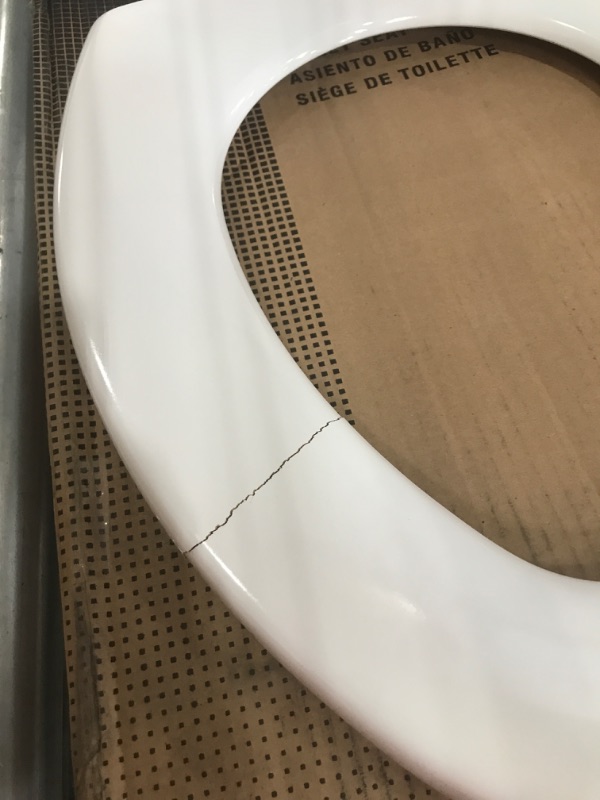 Photo 2 of *** Seat Damaged*** Bemis Elongated Enameled Wood Toilet Seat in Cotton White with Easy•Clean? Hinge
