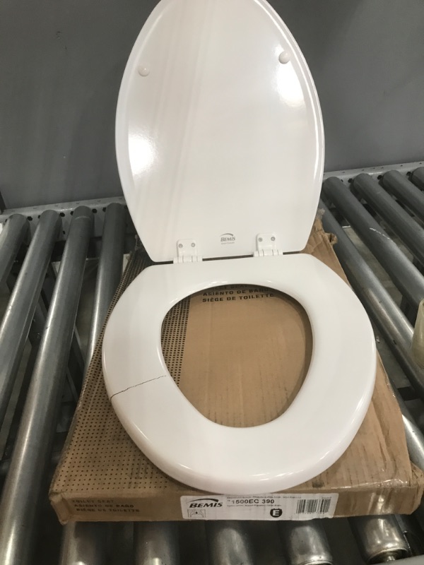Photo 3 of *** Seat Damaged*** Bemis Elongated Enameled Wood Toilet Seat in Cotton White with Easy•Clean? Hinge
