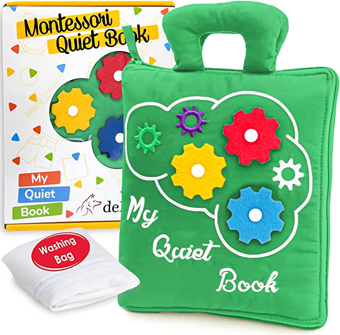 Photo 1 of deMoca Quiet Book Montessori Toys for Toddlers – Learning Toy – Preschool Educational Toy with Toddler Activities Busy Book, Travel Toy for Boys & Girls + Zipper Bag, Green
