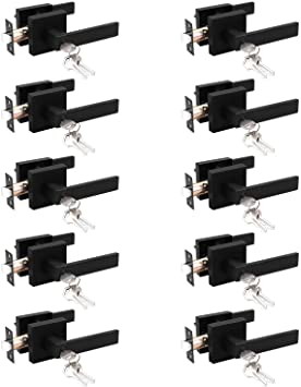 Photo 1 of 10 Pack Probrico Interior Bedroom Entrance Door Lever Doorknobs Door Lock One Keyway Entry Keyed Entrance Lockset in Black Each with 3 Keys
