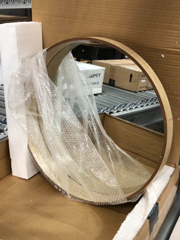 Photo 2 of A Rated Trading Round Bamboo Mirror (Light Brown) - 20 Inches - Vanity Bathroom Mirror - Large Circle Wall Decoration - Unique Natural Color - Gorgeous Boho/Cane Decor - Scandinavian Living
