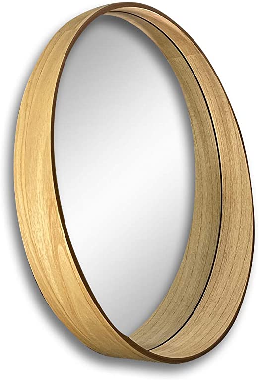 Photo 1 of A Rated Trading Round Bamboo Mirror (Light Brown) - 20 Inches - Vanity Bathroom Mirror - Large Circle Wall Decoration - Unique Natural Color - Gorgeous Boho/Cane Decor - Scandinavian Living
