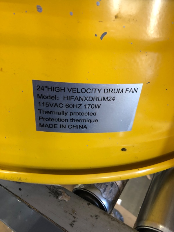 Photo 3 of **PARTS ONY NOT FUNCTIONAL**Simple Deluxe HIFANXDRUM24 24 Inch Heavy Duty Metal Industrial Drum Fan, 3 Speed Air Circulation for Warehouse, Greenhouse, Workshop, Patio, Factory and Basement - High Velocity , Yellow
