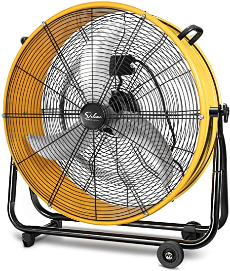 Photo 1 of **PARTS ONY NOT FUNCTIONAL**Simple Deluxe HIFANXDRUM24 24 Inch Heavy Duty Metal Industrial Drum Fan, 3 Speed Air Circulation for Warehouse, Greenhouse, Workshop, Patio, Factory and Basement - High Velocity , Yellow
