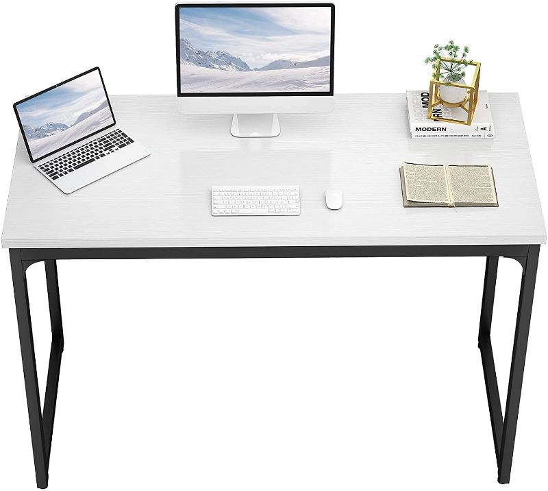 Photo 1 of Foxemart Computer Desk 47 Inch Modern Sturdy Office Desk 47" PC Laptop Notebook Study Writing Table for Home Workstations, White
