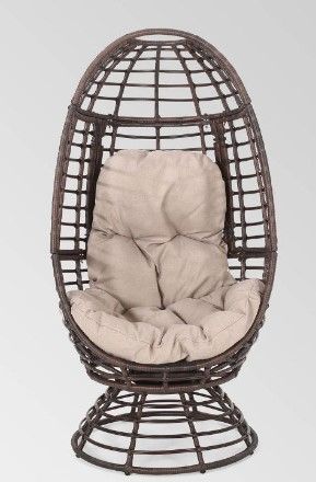 Photo 1 of Pitner Wicker Swivel Egg Chair - Dark Brown/Beige - Christopher Knight Home

