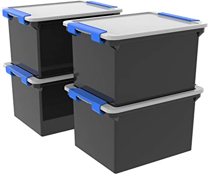 Photo 1 of ***CRACKED LIDS***
Storex Storage File Tote with Locking Handles, Black/Silver, 4-Pack (61543U04C)
