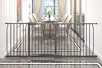 Photo 1 of COSEND Extra Wide Baby Gate Tension Indoor Safety Gates Black Metal Large Pressure Mounted Pet Gate Walk Through Long Safety Dog Gate for The House Doorways Stairs (71.65"-76.38"/182-194CM, Black)
