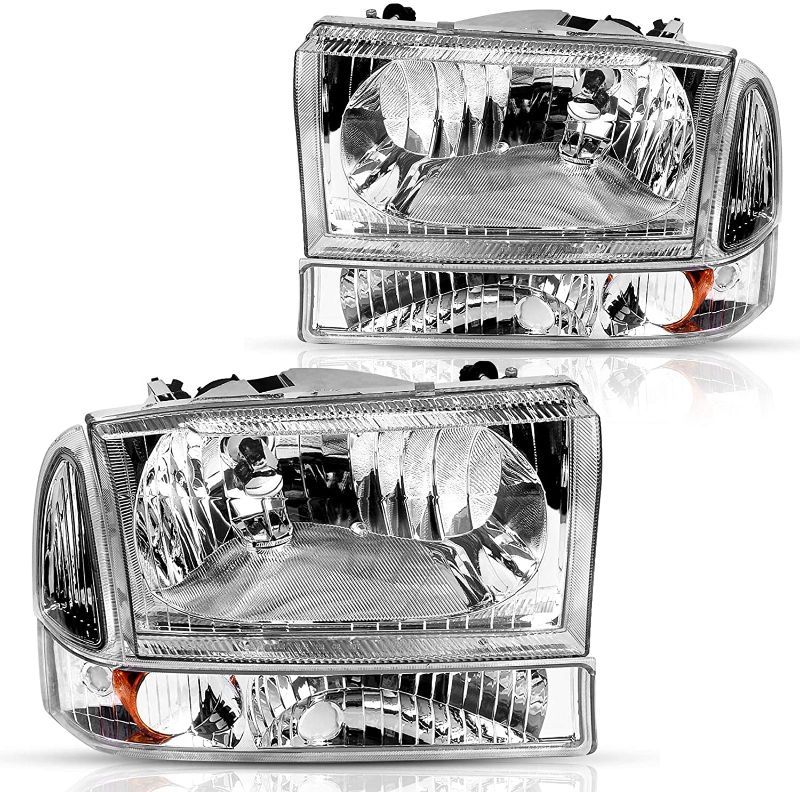 Photo 1 of ***1 HEADLIGHT****     DWVO Headlight Assembly Compatible with 1999-2004 Ford F-250 F-350 F-450 F-550 Super Duty Pickup Truck + Signal Lamps Chrome Housing Clear Lens Amber Reflector
