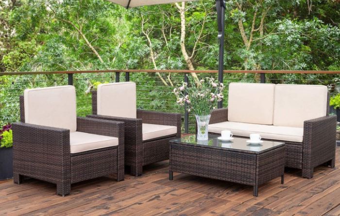 Photo 1 of **box 1 only** 4 Pieces Patio Furniture Sets Rattan Chair Wicker Conversation Sofa Set Outdoor Indoor Backyard Garden Poolside Use Furniture