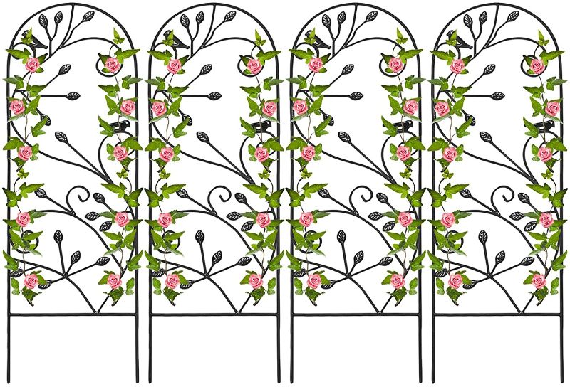 Photo 1 of  4 Pack Garden Trellis for Climbing Plants 46" x 15" Rustproof Sturdy Black Iron Trellis Plants Support Metal Trellis for Climbing Rose Vine Vegetable Flower Ivy Grape Cucumber Clematis 