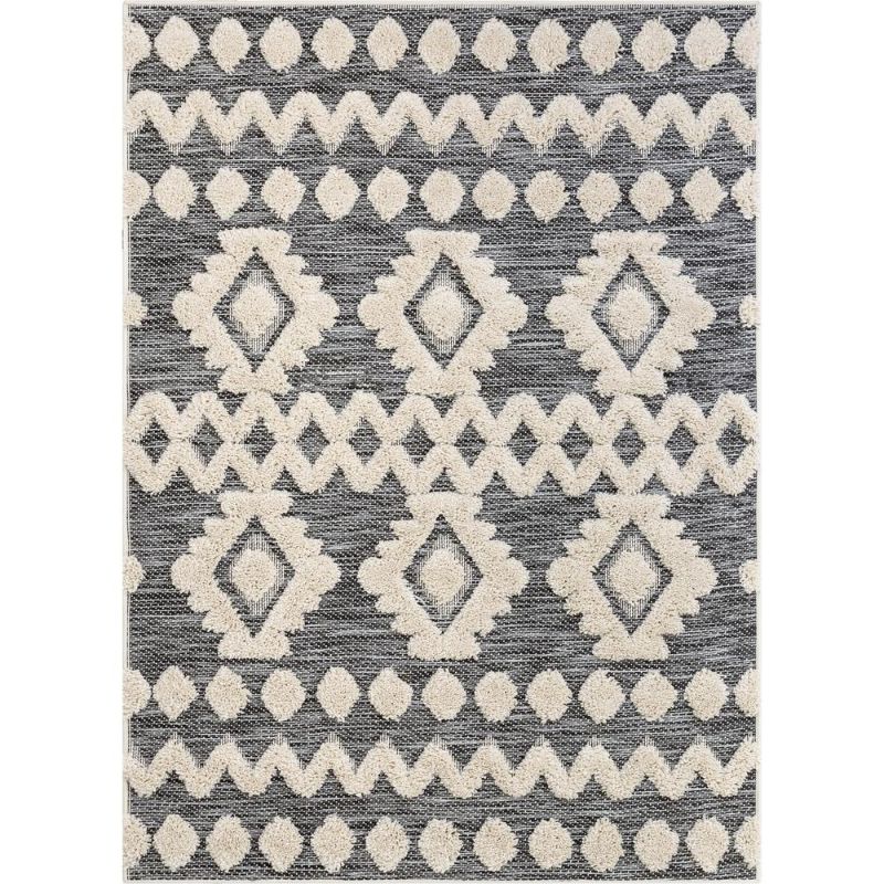 Photo 1 of Well Woven Bellagio Chiara Moroccan Tribal Grey 7 Ft. 10 in. X 10 Ft. 6 in. High-Low Flat-Weave Area Rug
