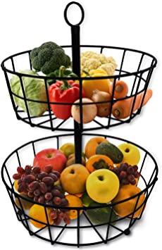 Photo 1 of 2-Tier Fruit Basket, Wire Fruit basket or Produce Holder Tier Fruit Basket Stand for Storing and Organizing Vegetables, Eggs, Fruit Rack Countertop Fruit Basket for kitchen or Dining Table