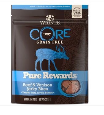 Photo 1 of **NON-REFUNDABLE**
BEST BY 8/15/22
2 Wellness CORE Power Packed Venison Grain-Free Jerky Dog Treats, 4-oz Bag