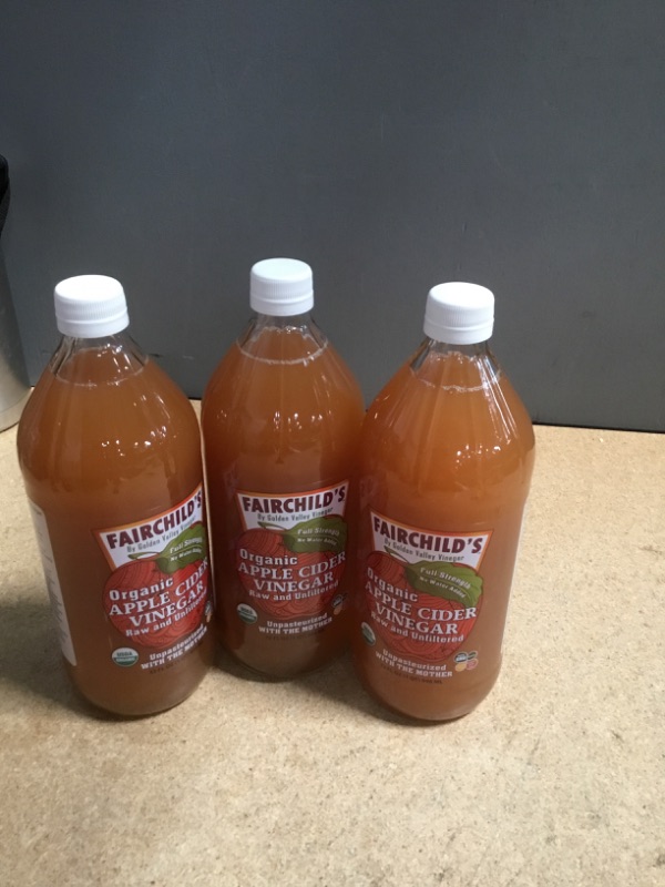 Photo 2 of **NON-REFUNDABLE**
BEST BY 5/31/24
FAIRCHILD'S ORGANIC APPLE CIDER VINEGAR
3-Pack of 32 Oz Bottles
