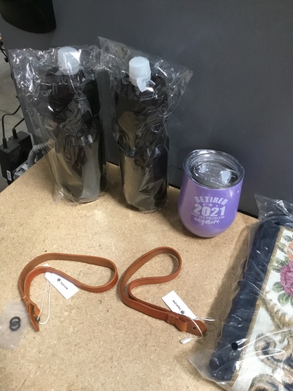 Photo 1 of ***NON-REFUNDABLE***
ASSORTED HOME GOODS BUNDLE
WINE TUMBLER, SMALL RUG, 2 WATER BOTTLES, 2 CAMERA STRAPS, SNEAKER LACES, YARN,KITTY LITTER SCOPPER, SHOE DYE BROWN, CLOROX SCENTIVA WET MOPPING CLOTHS, DICKSON'S TONER