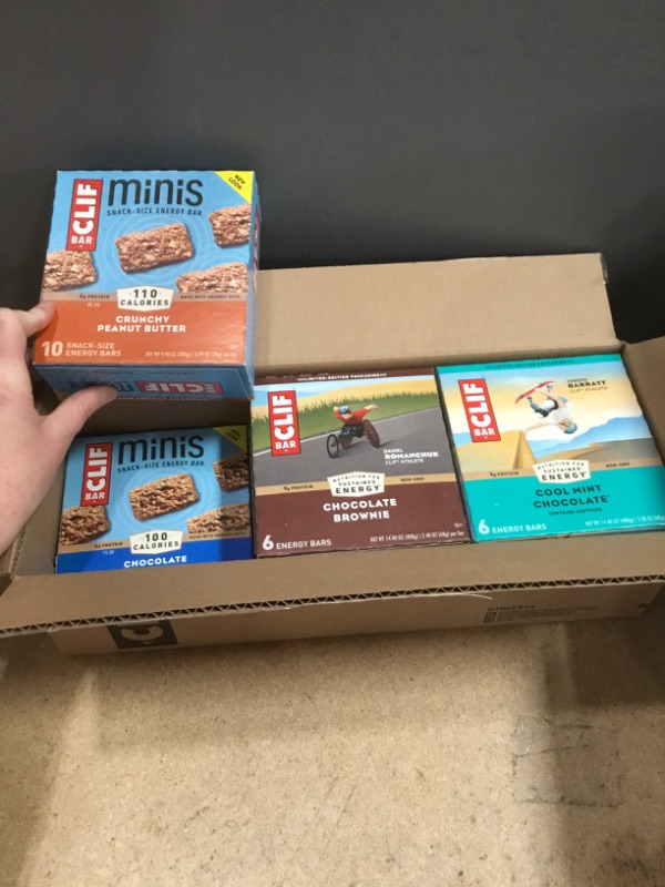 Photo 2 of ***NON-REFUNDABLE**
BEST BY 6/22
CLIF BARS - 24 Full Size and 20 Mini Energy Bars - Chocolate Chip, Crunchy Peanut Butter, Chocolate Brownie, Cool Mint Chocolate (2.4oz and 0.99oz Protein Bars, 44 Count)
