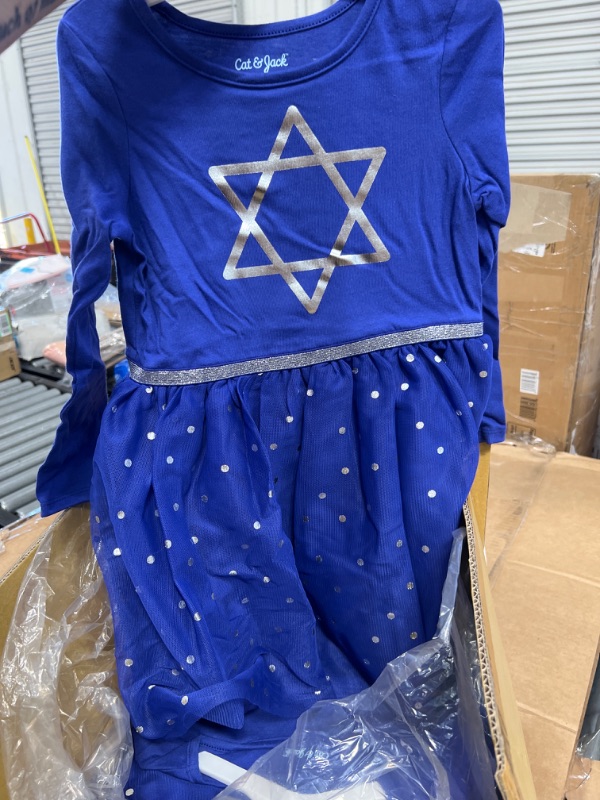 Photo 1 of 5T Cat & Jack Girls Hanukkah Star of David Long Sleeve Dress tulle blue silver
