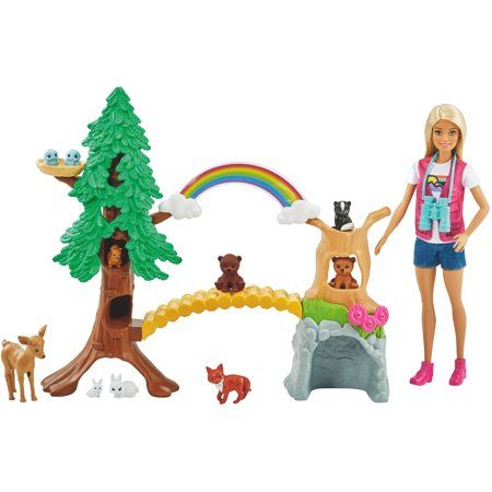 Photo 1 of 3PCKS OF Barbie Career Wilderness Guide Playset with Blonde Doll and 10 Animal Figures
