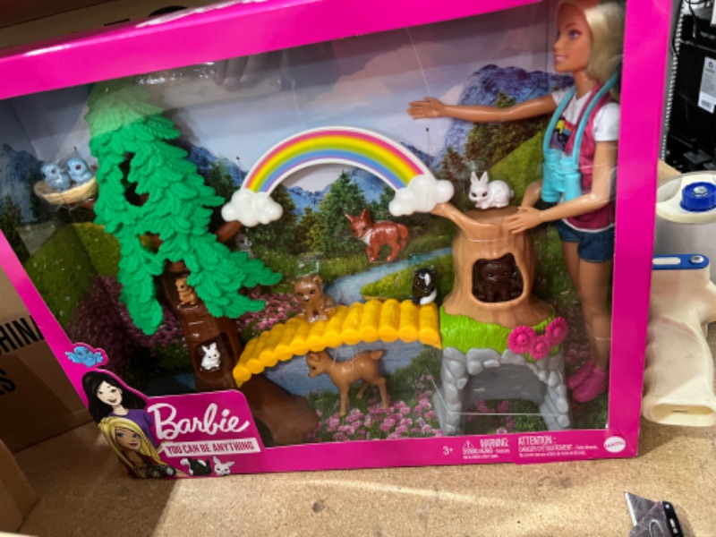 Photo 2 of 3PCKS OF Barbie Career Wilderness Guide Playset with Blonde Doll and 10 Animal Figures
