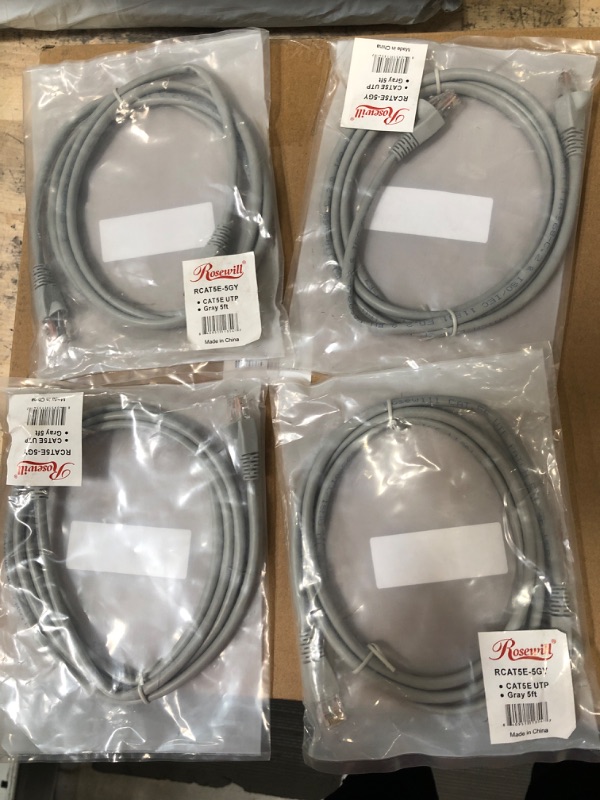 Photo 2 of Rosewill 5" Cat 5E Gray 24AWG, Copper 350MHZ UTP Ethernet Patch Cord RJ45 Cable UL Listed (RCAT5E-5GY) 4 PACK 
