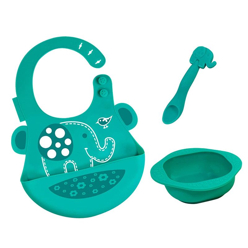 Photo 1 of Baby Silicone Feeding Set, Masher Spoon and Bowl and Baby Bib, BPA & Phthalate Free, 6 Month+
