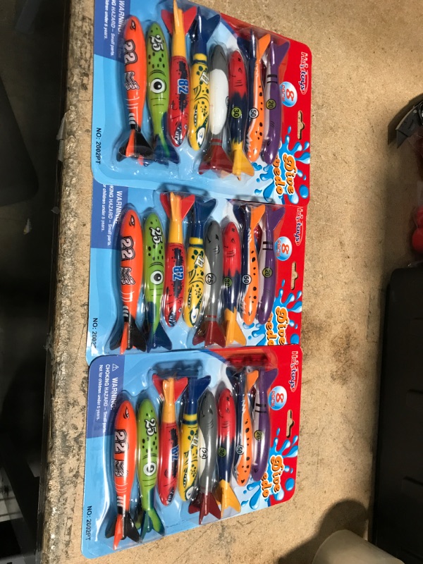 Photo 2 of Bundle of 3 
Haktoys Underwater Diving Torpedo Bandits, Swimming Pool Toy 5” Sharks Glides Up to 20 Feet Fun Water Games for Boys and Girls (Set of 8 Pieces)