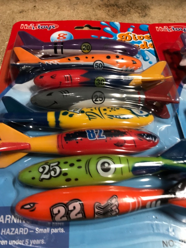 Photo 3 of Bundle of 3 
Haktoys Underwater Diving Torpedo Bandits, Swimming Pool Toy 5” Sharks Glides Up to 20 Feet Fun Water Games for Boys and Girls (Set of 8 Pieces)