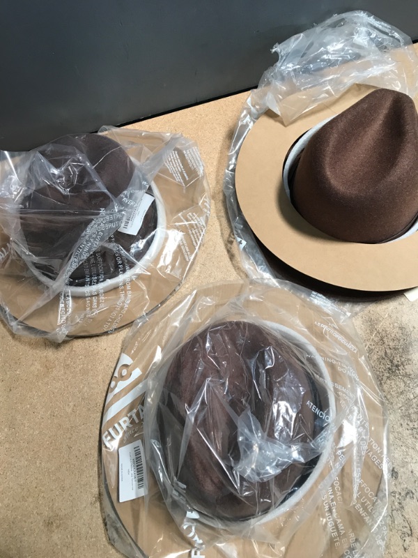 Photo 2 of FURTALK Fedora Hats for Men Women 100% Australian Wool Felt Wide Brim Hat Leather Belt Crushable Packable 3 pack 
