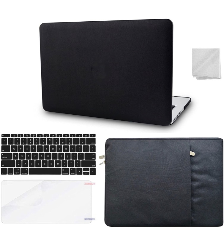 Photo 1 of KECC Compatible with MacBook Pro 13 inch Case 2019-2016 Touch Bar A2159 A1989 A1706 A1708 Italian Leather Hard Shell + Keyboard Cover + Sleeve + Screen Protector + Dust Cloth (Black Leather)