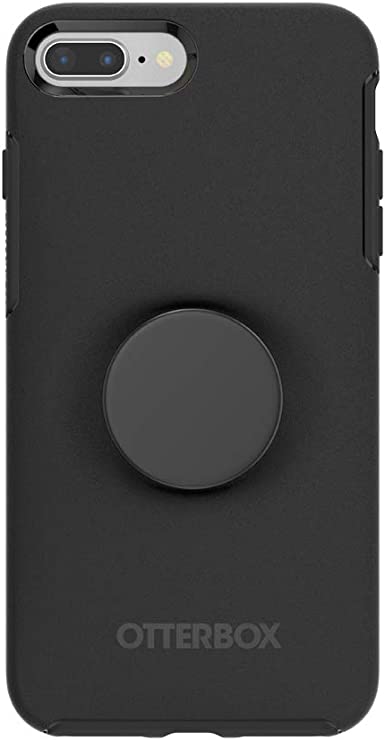 Photo 1 of Otter + Pop for iPhone 7+ and 8+: OtterBox Symmetry Series Case with PopSockets Phone Grip and Phone Stand, PopGrip, Collapsible, Swappable Top, Black and Aluminum Black
