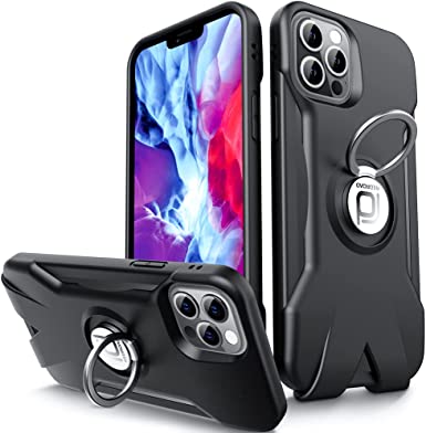 Photo 1 of Redroad Shockproof for iPhone 12 Pro Max Case - 3D Protection Stereo Amplification Phone Case Cover with 360° Rotate Magnetic Ring Stand Black 2 pack 
