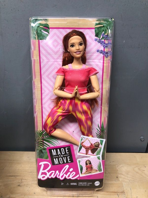 Photo 2 of Barbie Made to Move Doll, Curvy, with 22 Flexible Joints Long Straight Red Hair Wearing Athleisure
