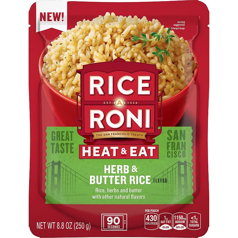 Photo 1 of *BEST BY 7/12/22-SOLD AS IS-NO RETURNS* 
Rice-A-Roni Heat Eat Rice Herb Butter Packet, 8.8 Ounce 8PACK
