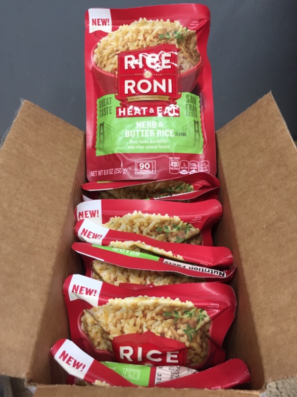 Photo 2 of **BEST BY JUN 12/22-SOLD AS IS/ NO RETURNS**
Rice-A-Roni Heat Eat Rice Herb Butter Packet, 8.8 Ounce 8PACK 
