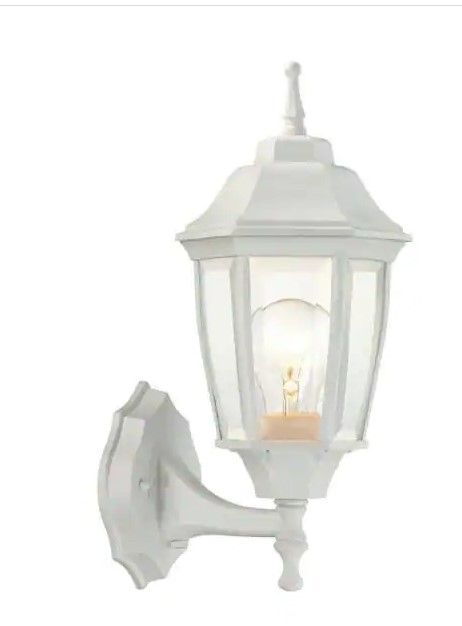 Photo 1 of 14.5 in. White Dusk to Dawn Decorative Outdoor Wall Lantern

