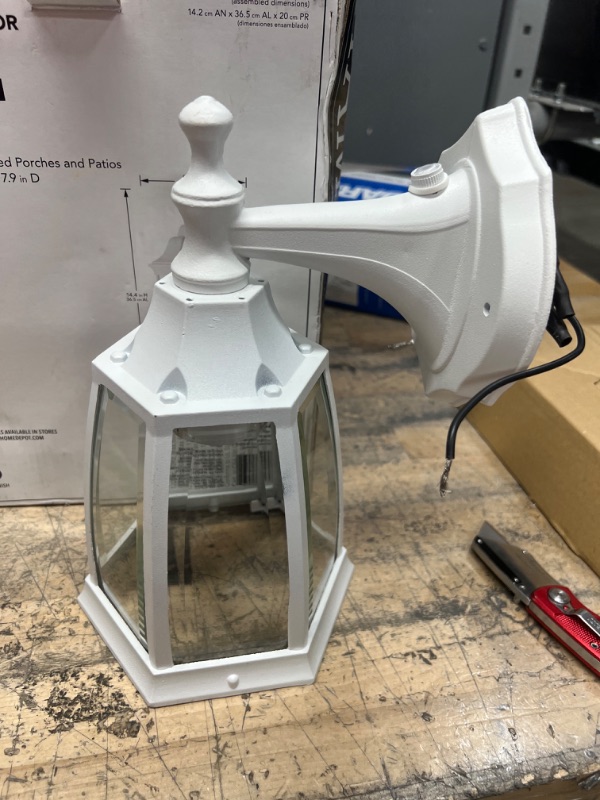 Photo 2 of 14.5 in. White Dusk to Dawn Decorative Outdoor Wall Lantern
