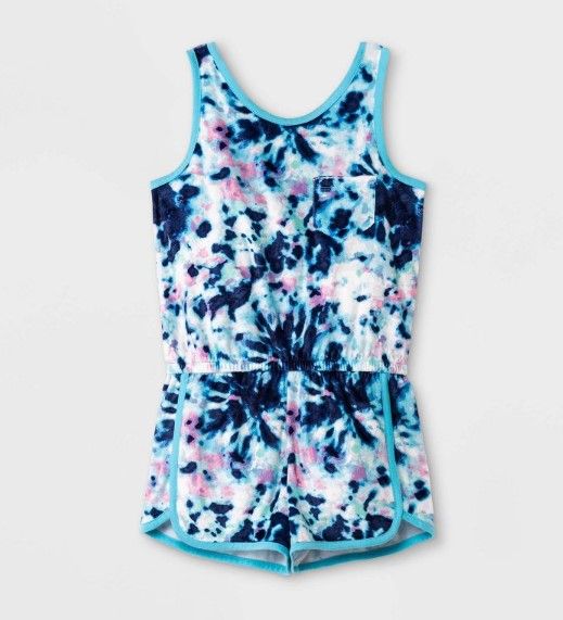 Photo 1 of Girls' Tie-Dye Tank Pajama Romper - Cat & Jack™ Blue, Size L, 3 pack
