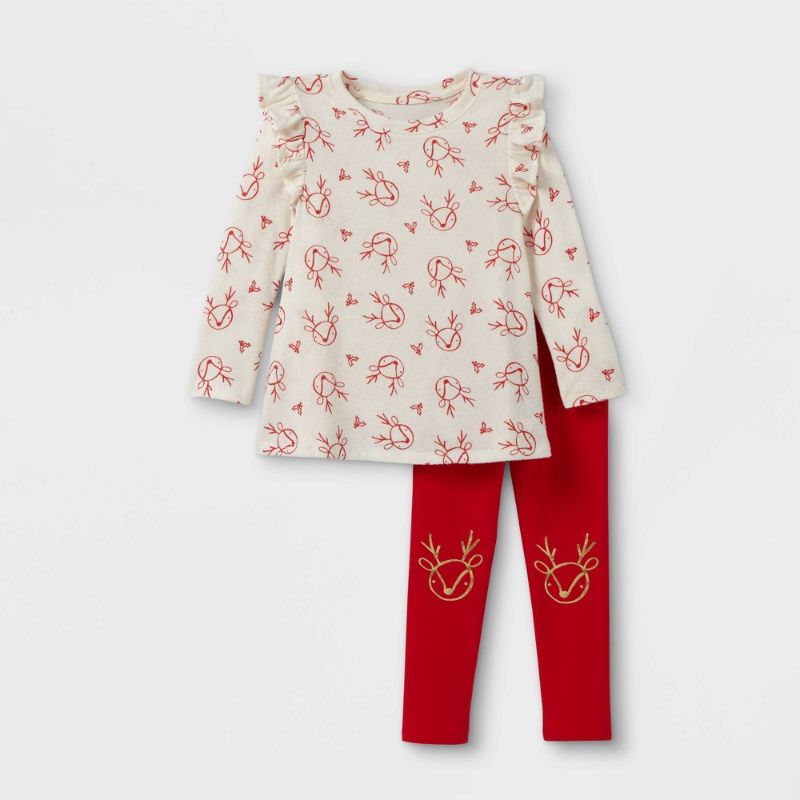 Photo 1 of 12PACKS OF Toddler Girls' Reindeer Holiday Long Sleeve Top & Leggings Set - Cat & Jack™
SIZE 18M