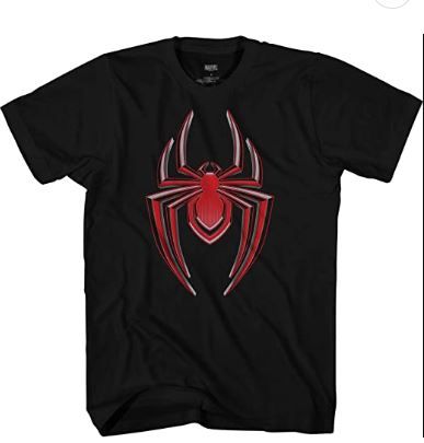 Photo 1 of Marvel Miles Morales Ultimate Spider-Man Gamerverse Symbol Mens T-Shirt, XS 
