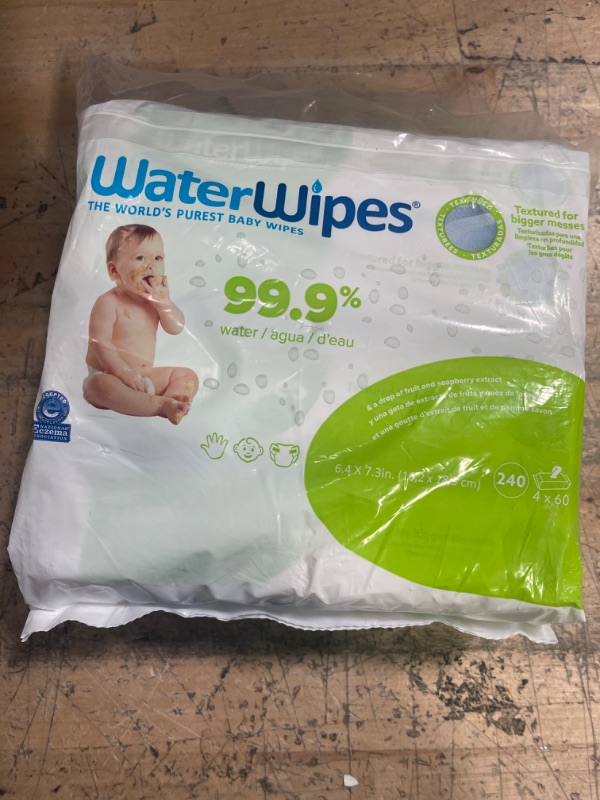 Photo 2 of (EXP JUN 2023)WaterWipes Biodegradable Textured Clean, Toddler & Baby Wipes, 99.9% Water Based Wipes, Unscented & Hypoallergenic for Sensitive Skin, 240 Count (4 packs)