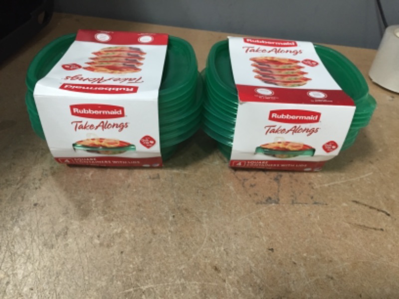 Photo 2 of ** SETS OF 2**
RUBBERMAID TAKE ALONGS 4 SQUARE CONTAINERS WITH LIDS 2.9 CUPS GREEN