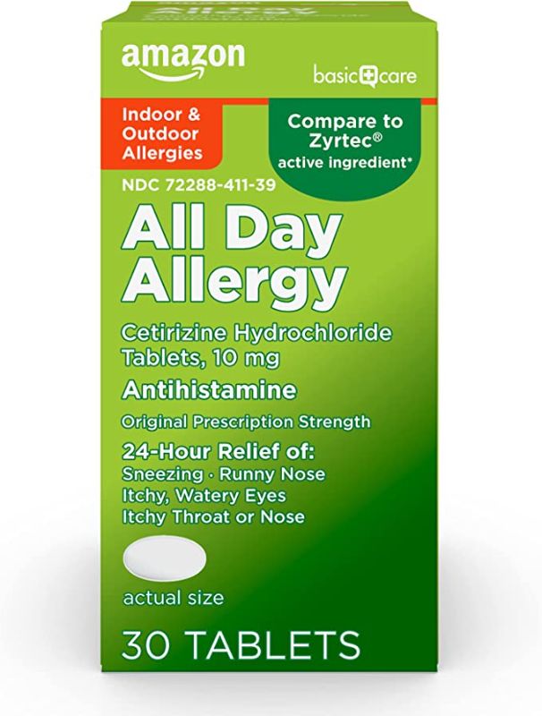 Photo 1 of ** EXP: 08 / 2022 ***  *** NON - REFUNDABLE ***  *** SOLD AS IS **    ** SETS OF 3**
Amazon Basic Care All Day Allergy, Cetirizine Hydrochloride Tablets, 10 mg, Antihistamine, 30 Count
