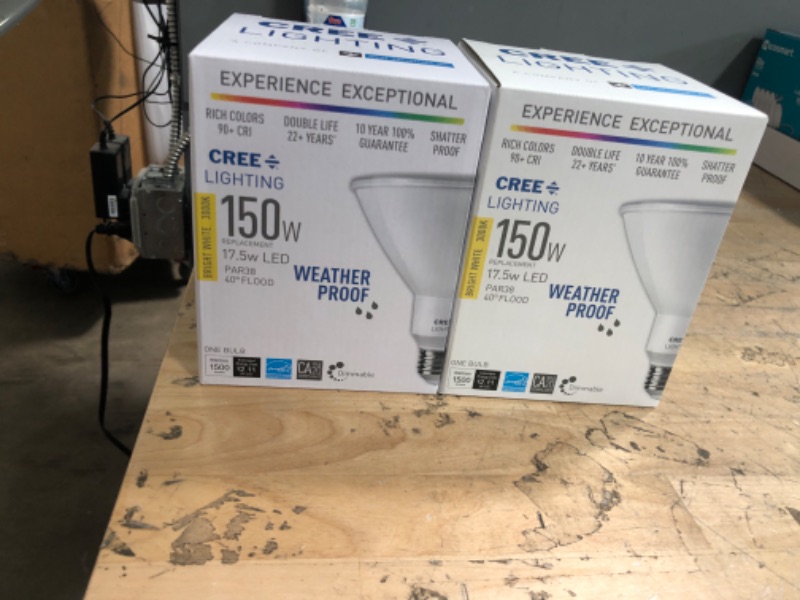 Photo 2 of 2 pack**Cree 150W Equivalent Bright White (3000K) PAR38 Dimmable Exceptional Light Quality LED 40 Degree Flood Light Bulb
