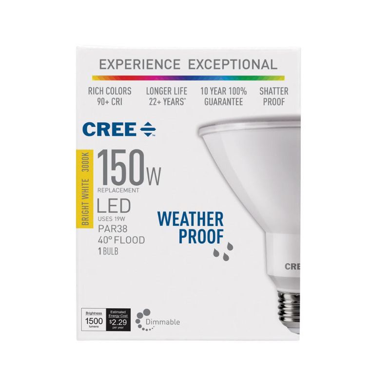 Photo 1 of 2 pack**Cree 150W Equivalent Bright White (3000K) PAR38 Dimmable Exceptional Light Quality LED 40 Degree Flood Light Bulb
